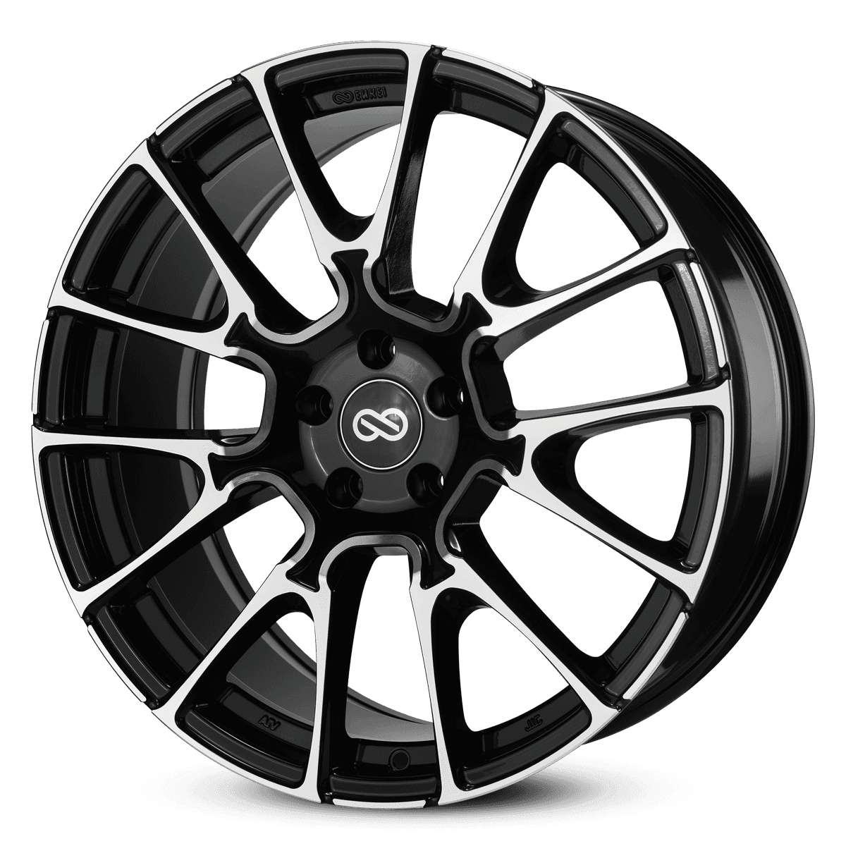 High-quality black and silver alloy wheel with a stylish multi-spoke design.