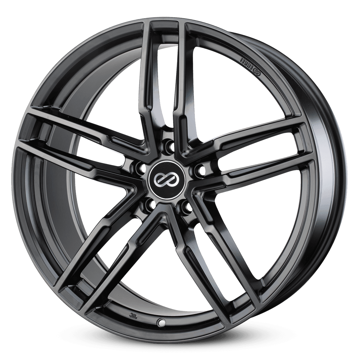 Graphite alloy wheel with multi-spoke design and logo in center.